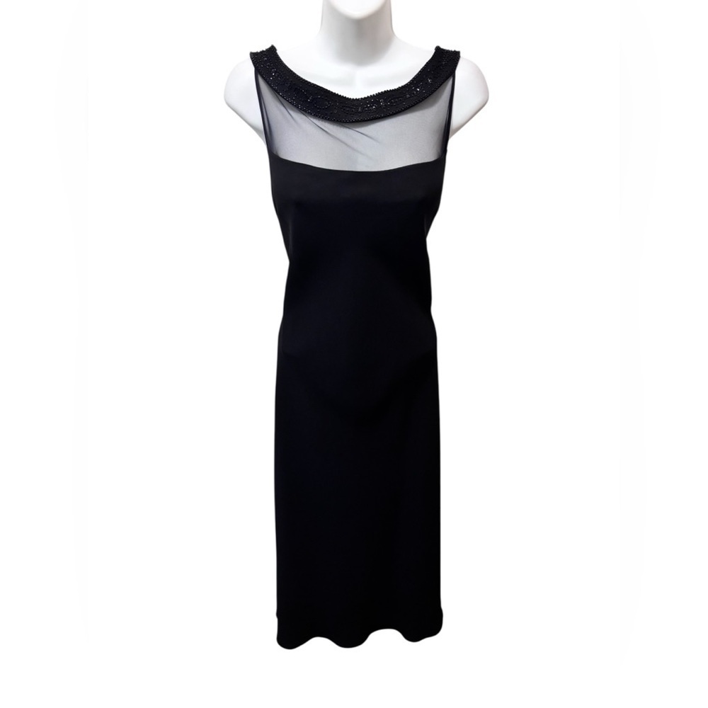 Y2K Elegant Evan-Picone Black Cocktail Maxi Dress Sheer Sz 12 Illusion Neckline